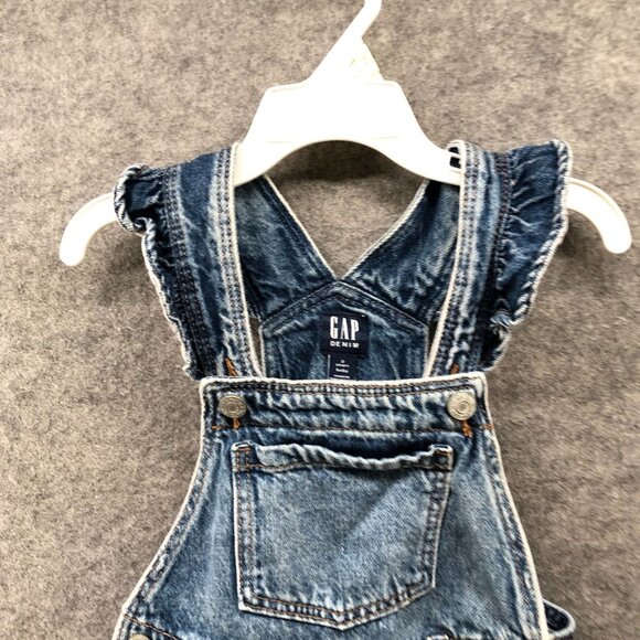 Gap Baby Denim Overalls Girls 2T Blue Ruffle Strap Pockets 100% Cotton - Picture 5 of 8